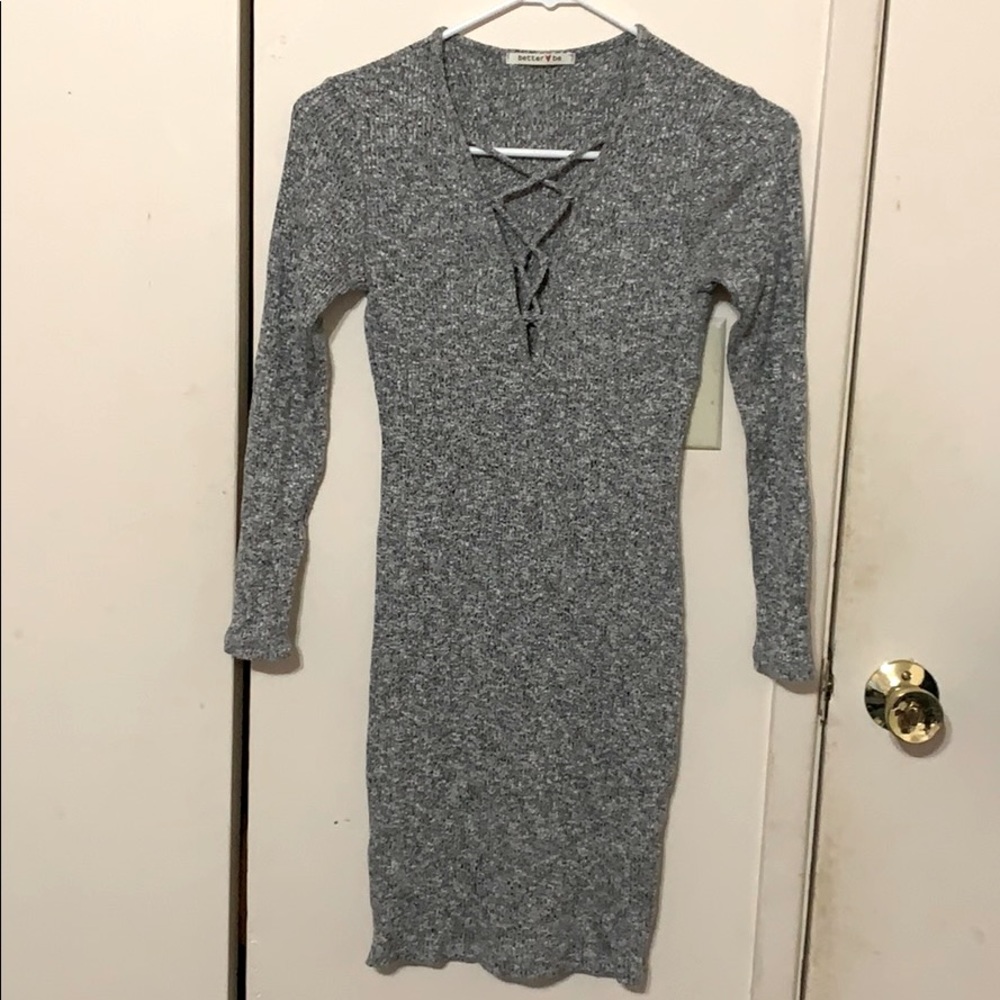 Grey Ribbed Midi Sweater Dress size XS